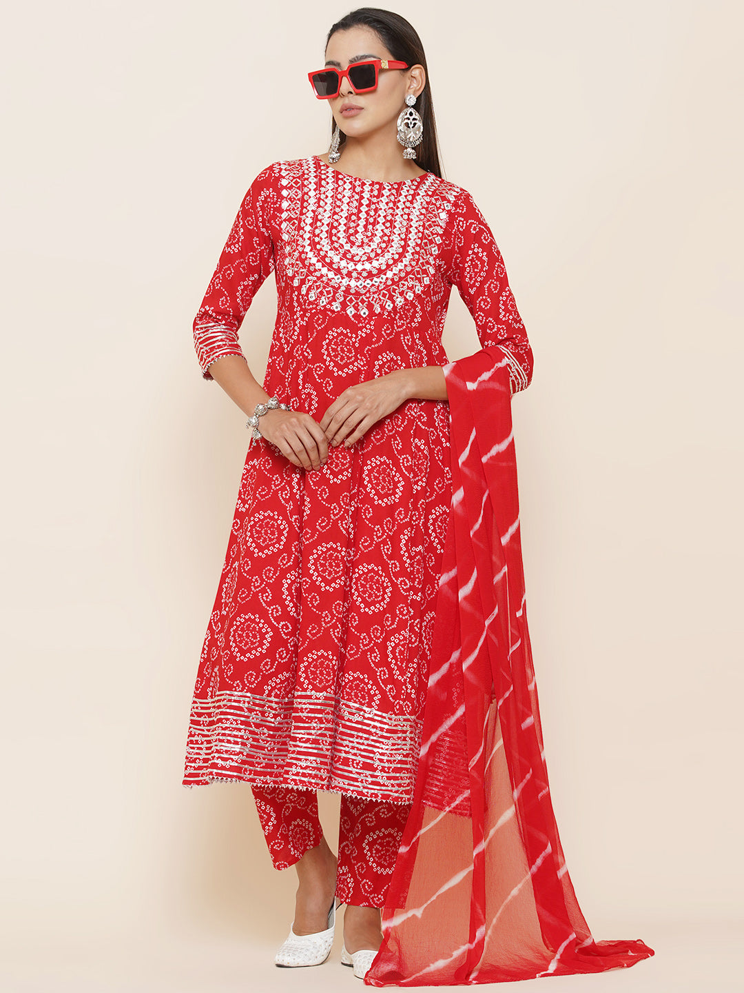 Gota Patti Mirrorwork Suit Set - Red
