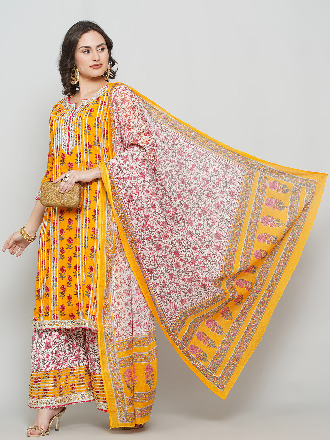 Yoke Design Gotta Patti Sharara Suit Set - Orange
