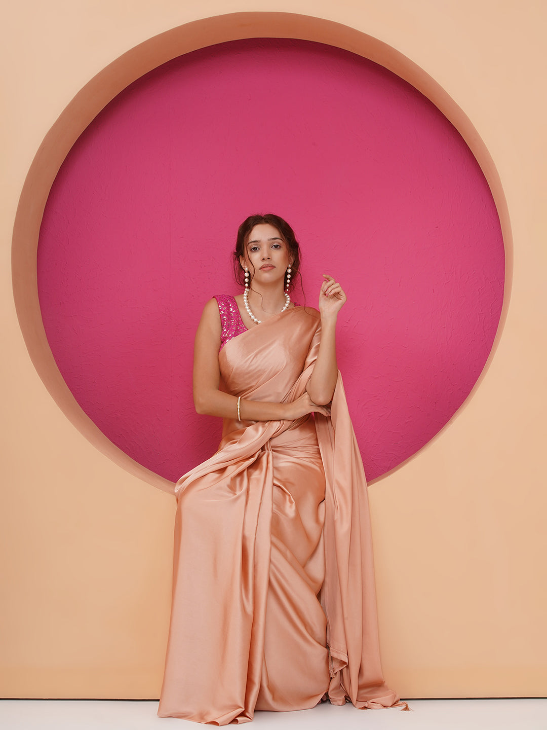 Satin Saree - Peach