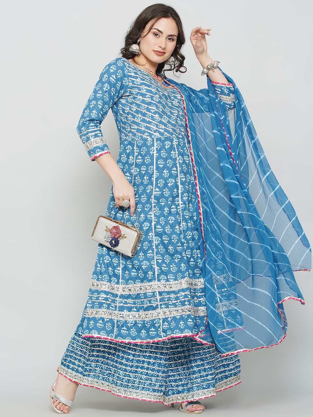 Angrakha Design Gota Patti Sharara Suit - Blue