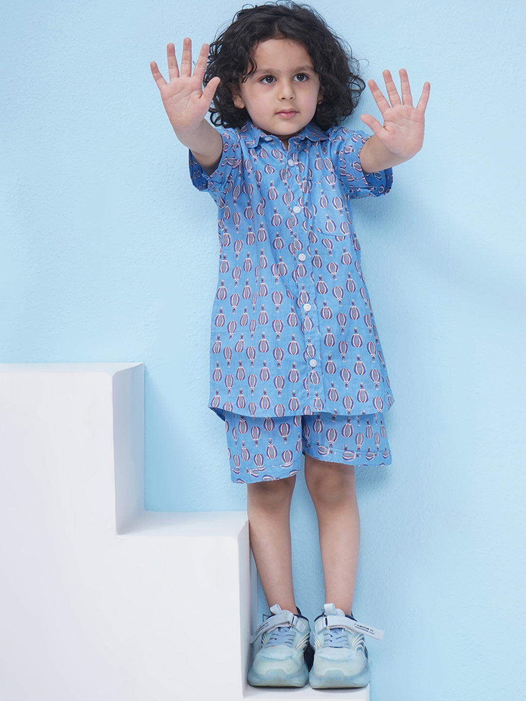 Boys Motifs Printed Short Set - Blue