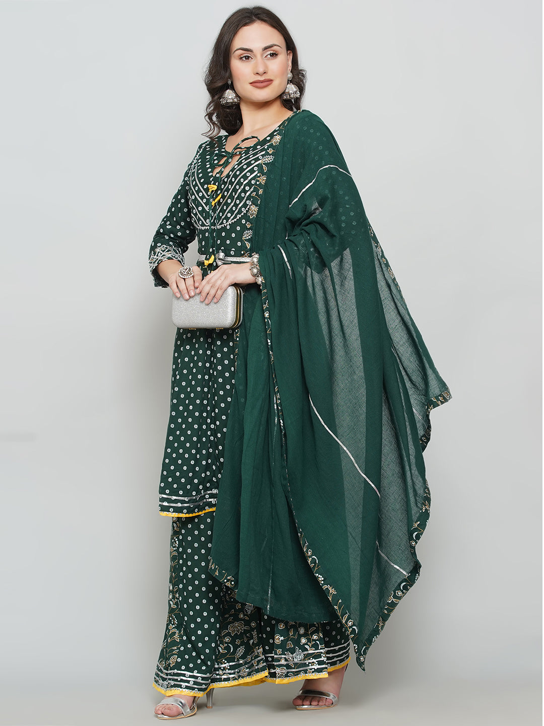 Gota Patti Sharara Suit Set - Dark Green