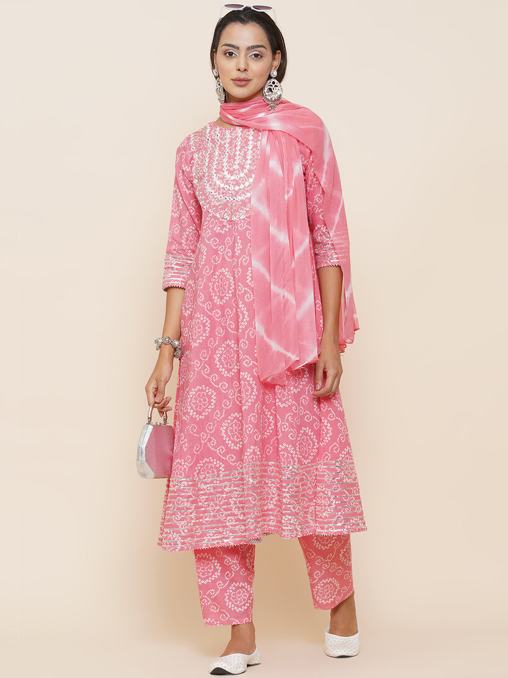 Gota Patti Mirrorwork Suit Set - Baby Pink