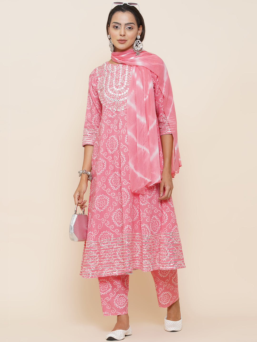 Gota Patti Mirrorwork Suit Set - Baby Pink