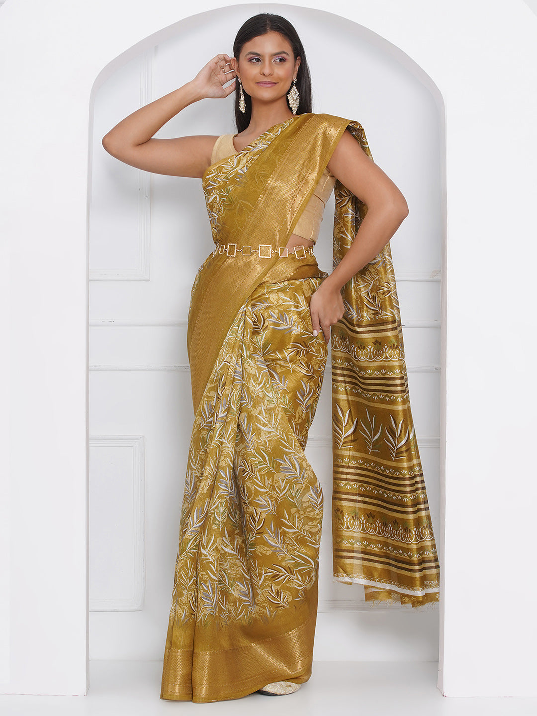 Cotton Silk Batik Print Saree - Gold