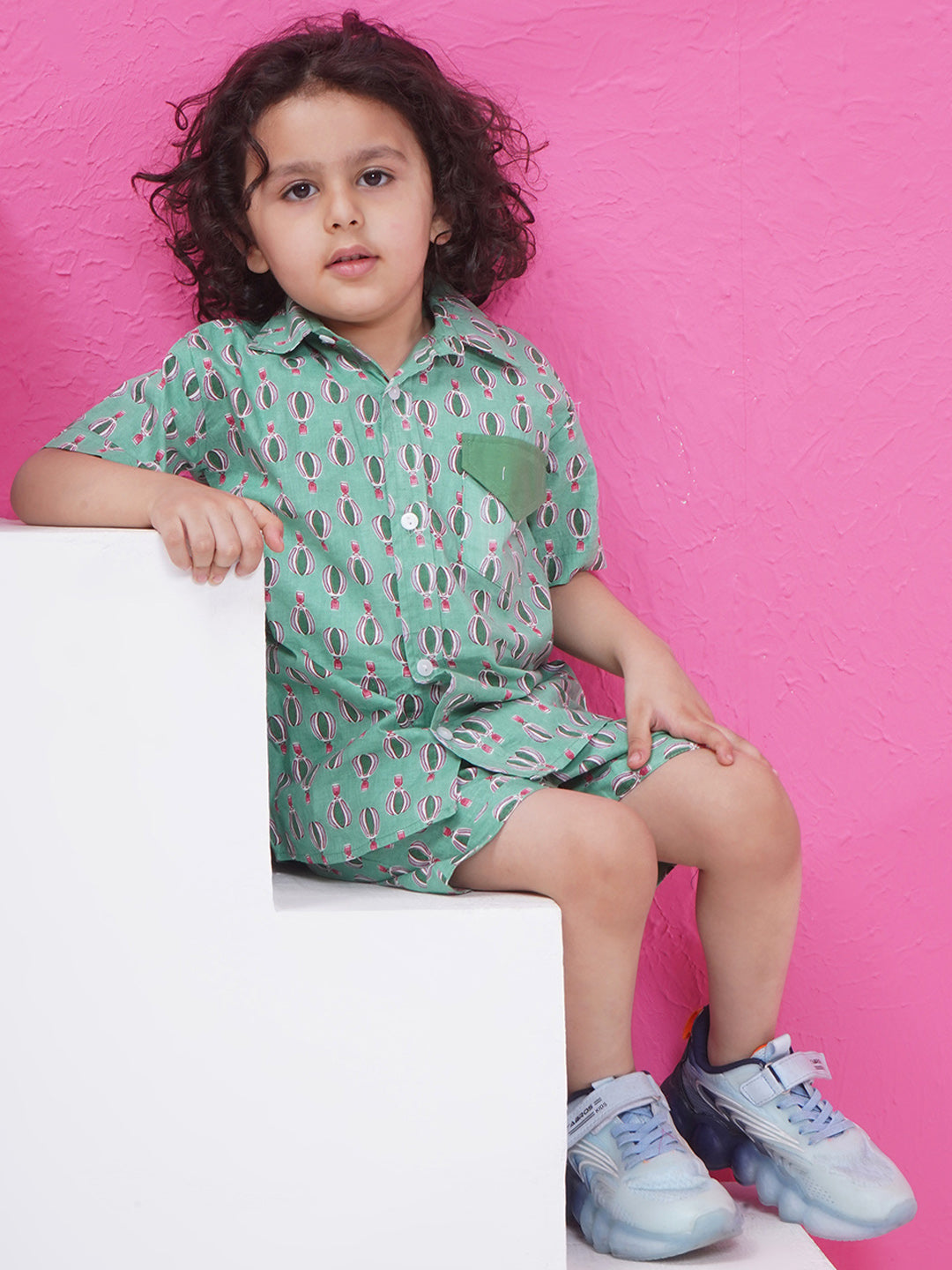 Boys Printed Short Set - Green