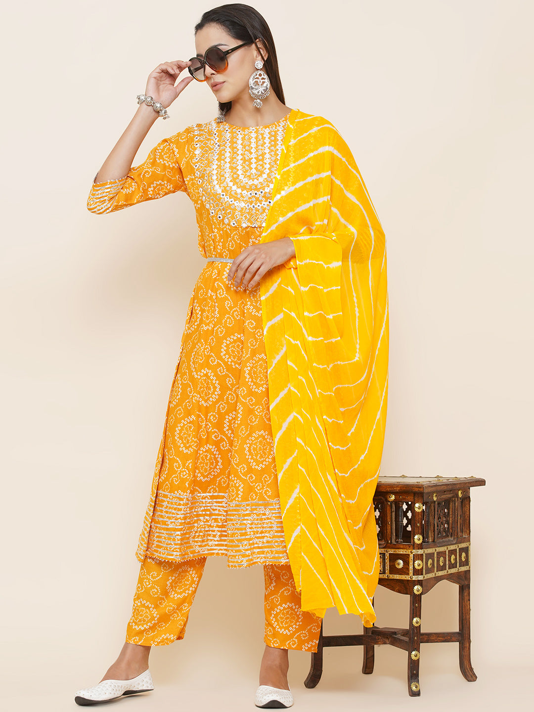 Gota Patti Mirrorwork Suit Set - Yellow