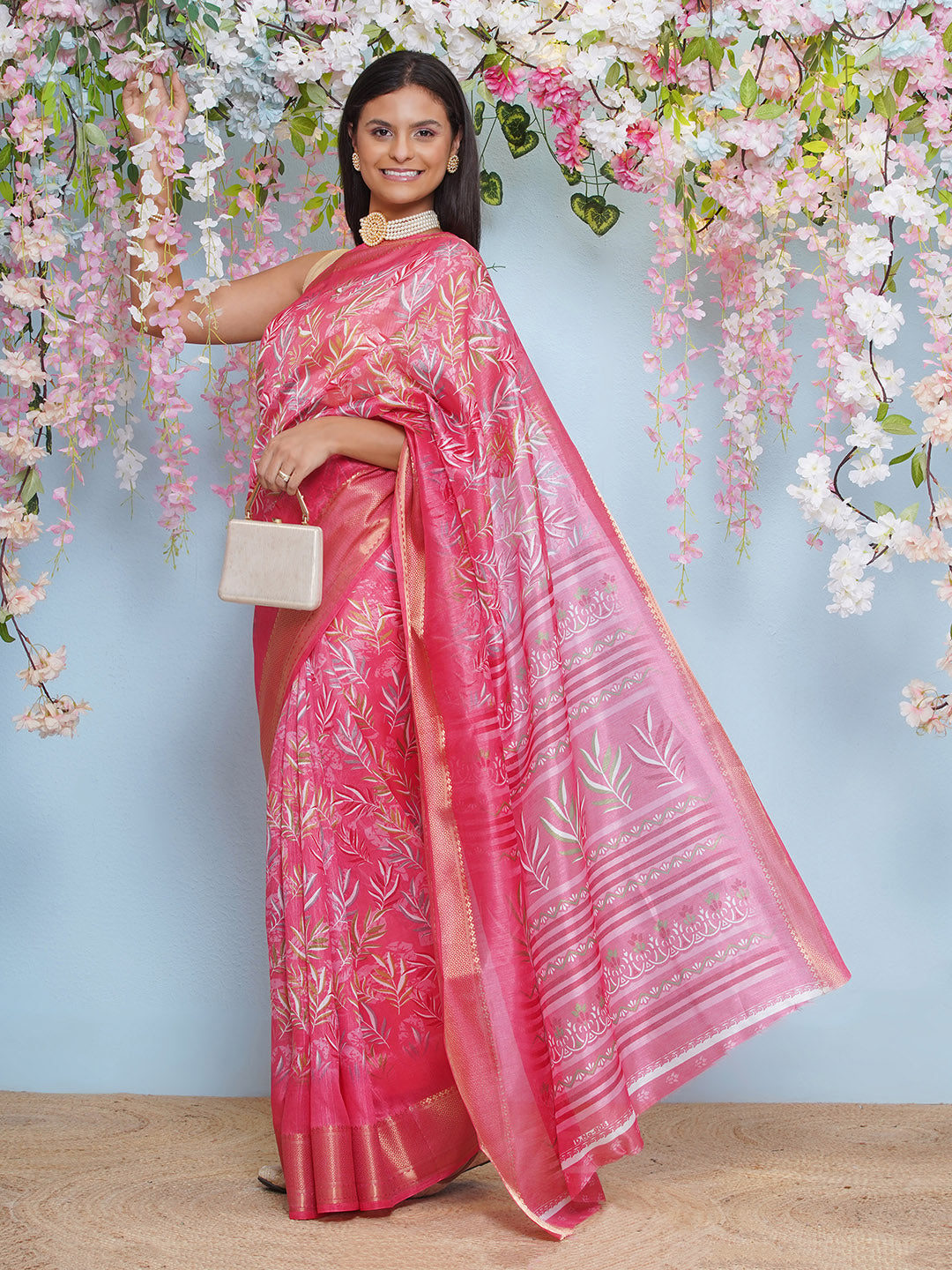 Cotton Silk Batik Print Saree - Pink