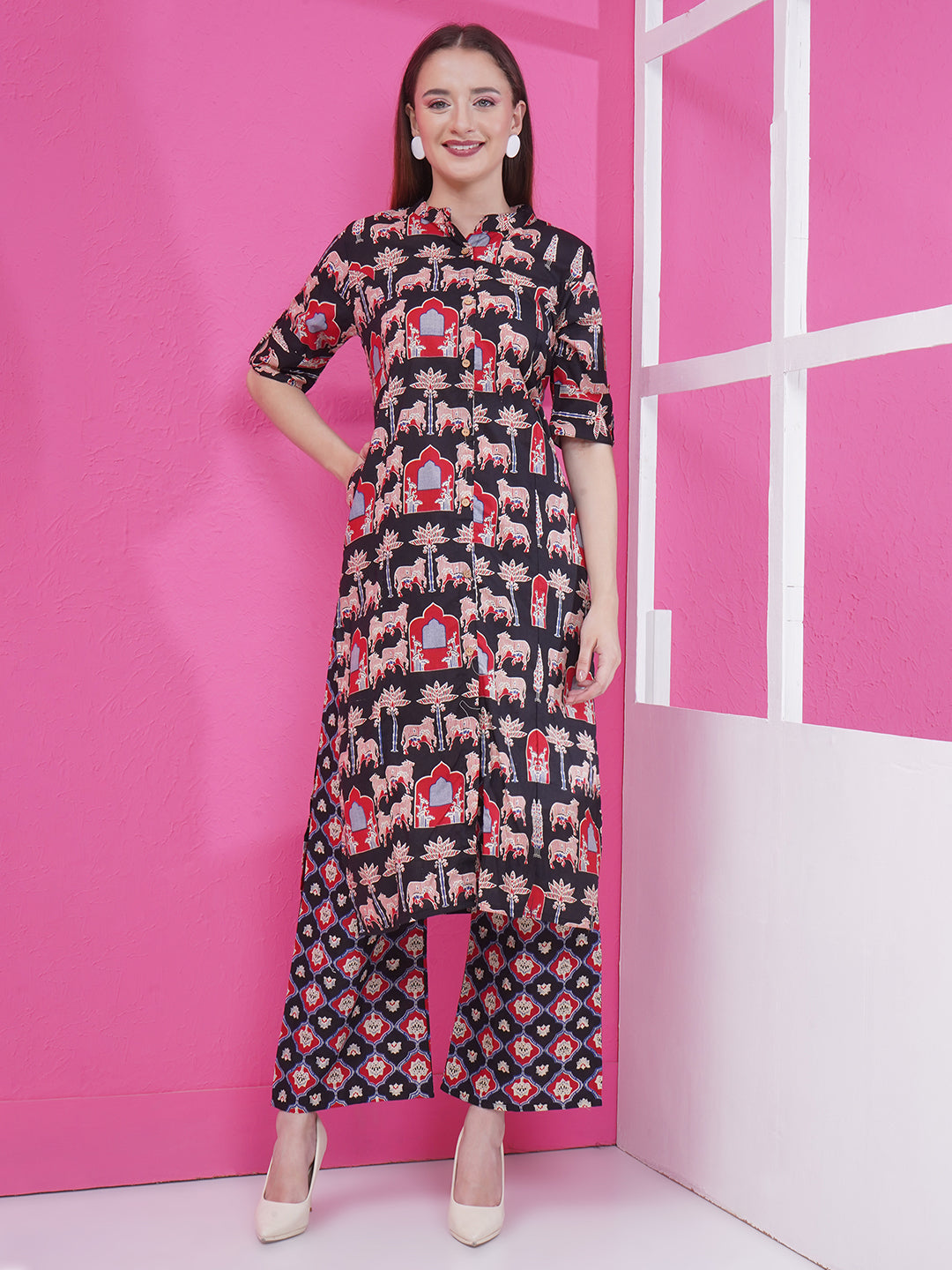 Motifs Printed Co-Ord Set - Black