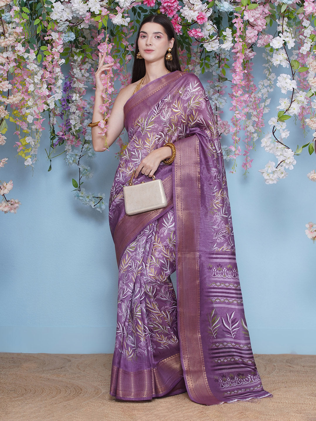 Cotton Silk Batik Print Saree - Purple
