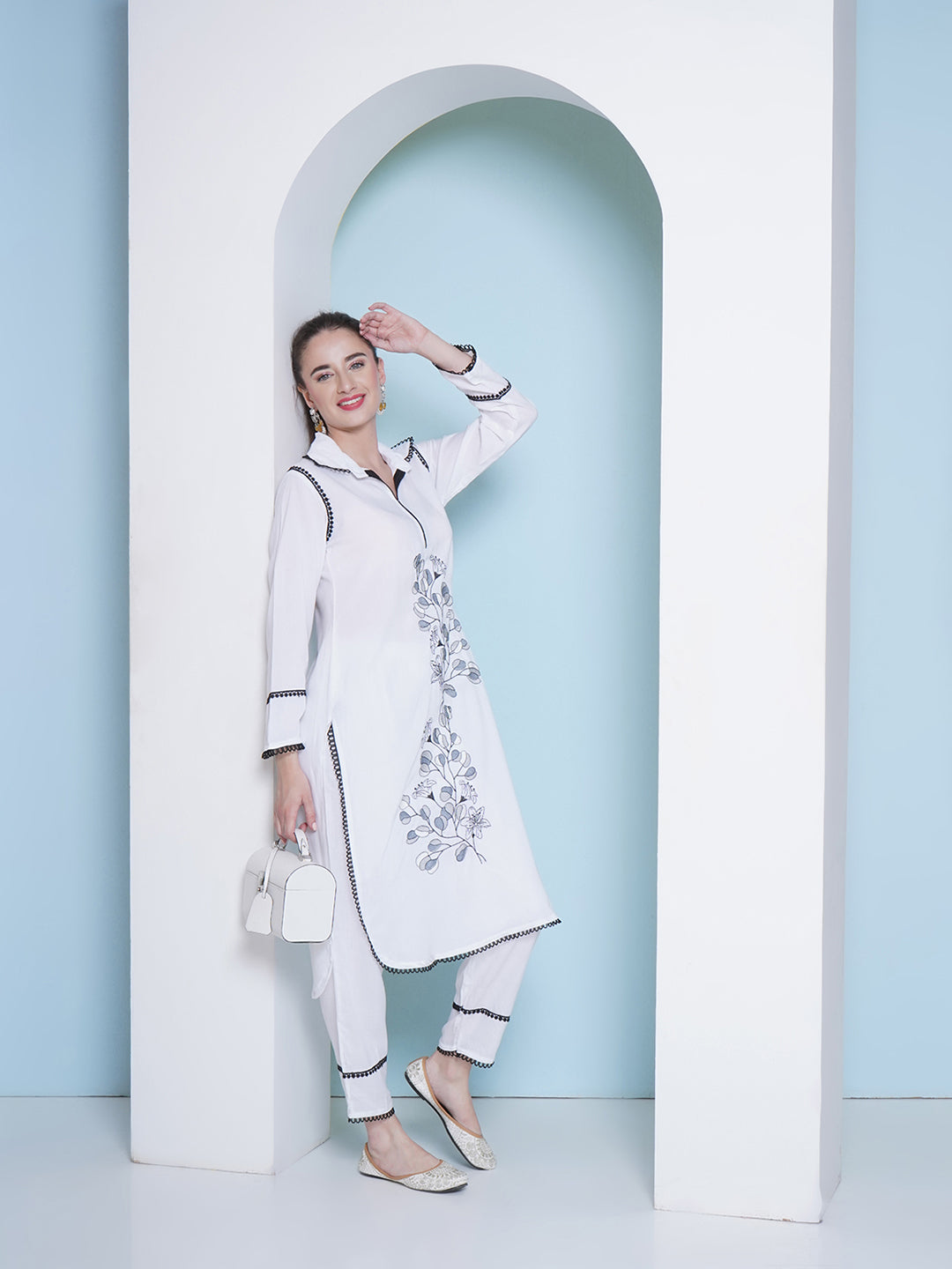 Embroidery Co-Ord Set - White