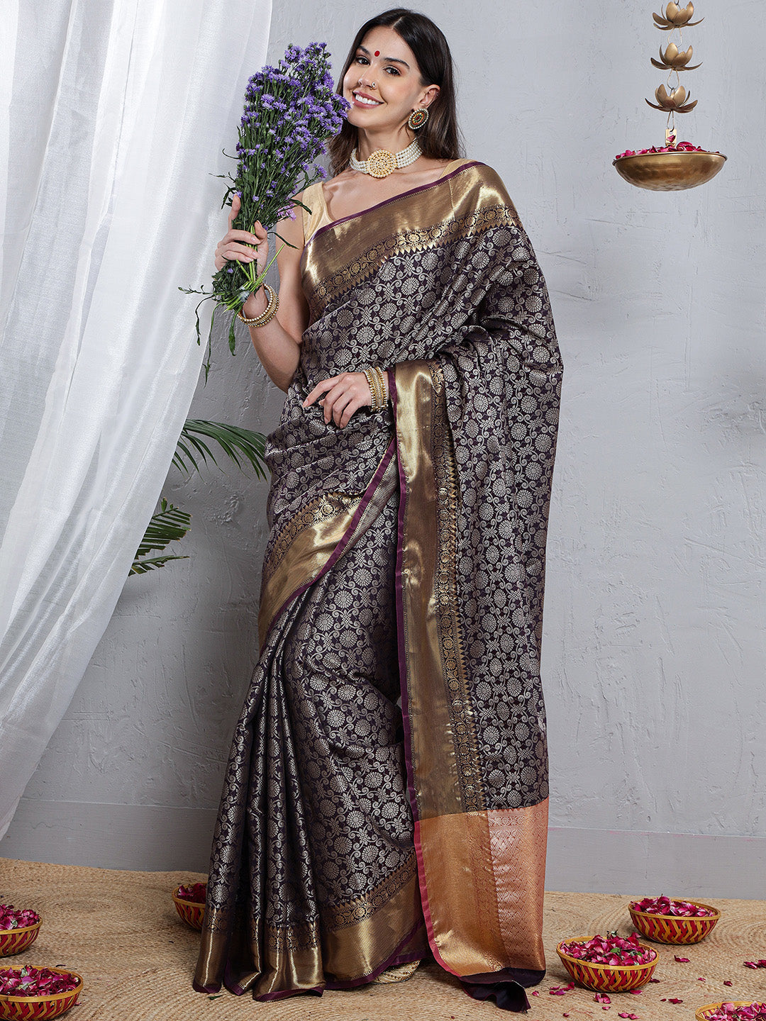 Banarasi Silk Heavy Jaal Weave Saree - Violet
