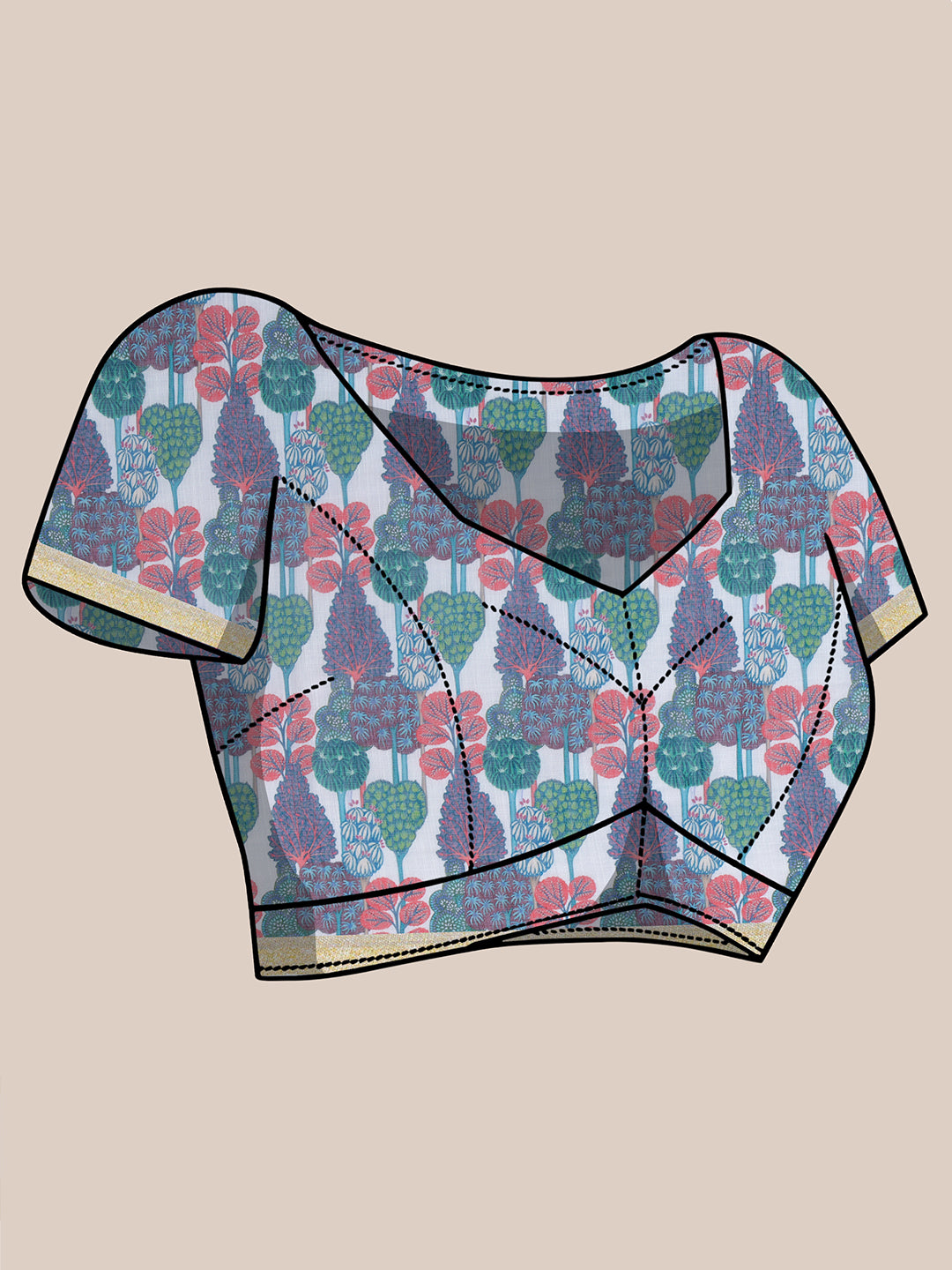 Printed Soft Linen Saree - Blue
