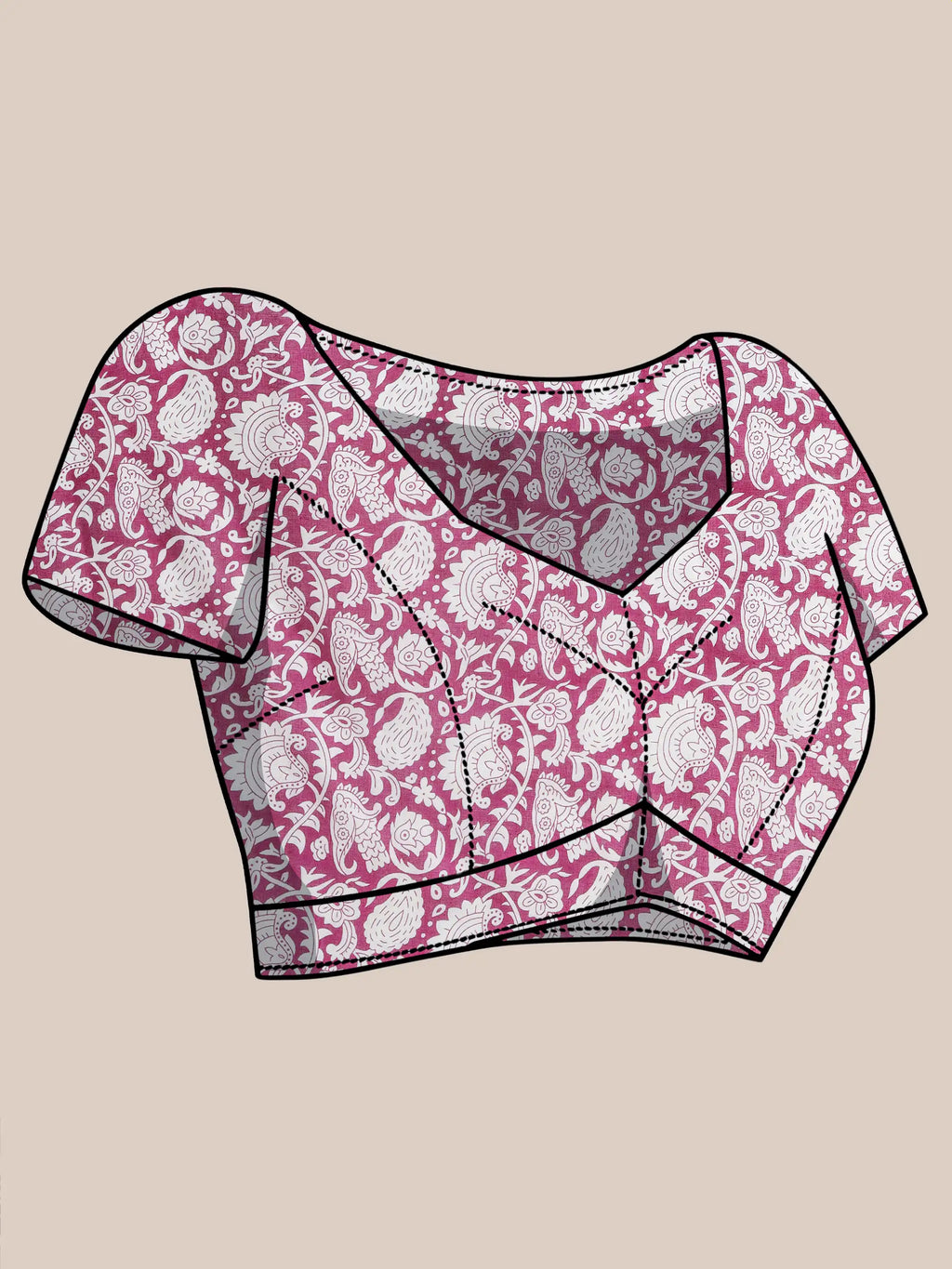 Ajrakh Print Cotton Saree - Sea Blue & Magenta