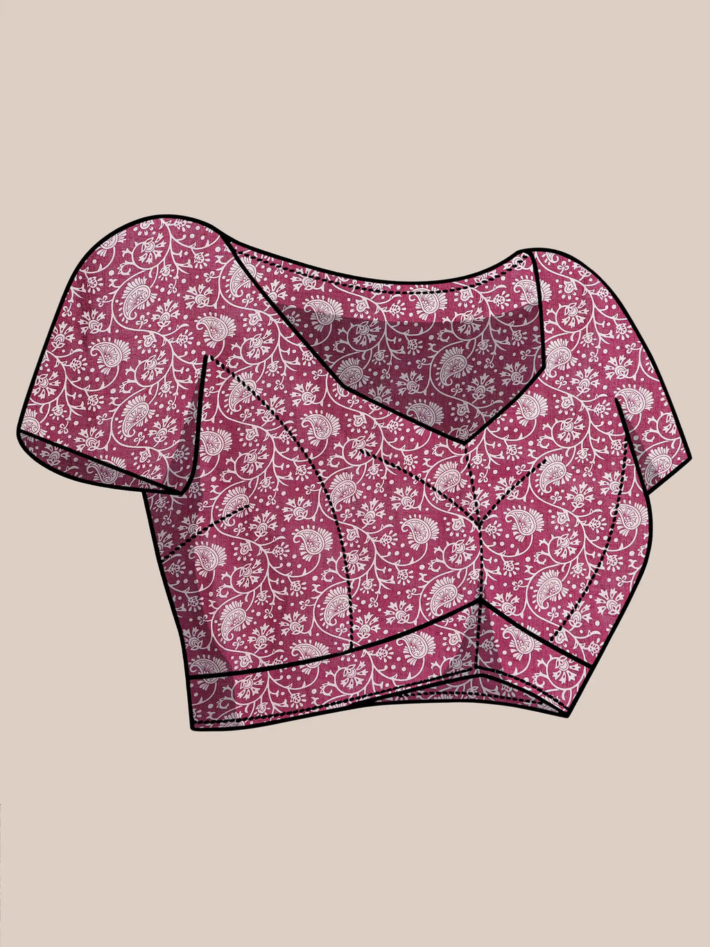 Ajrakh Print Cotton Saree - Green and Magenta