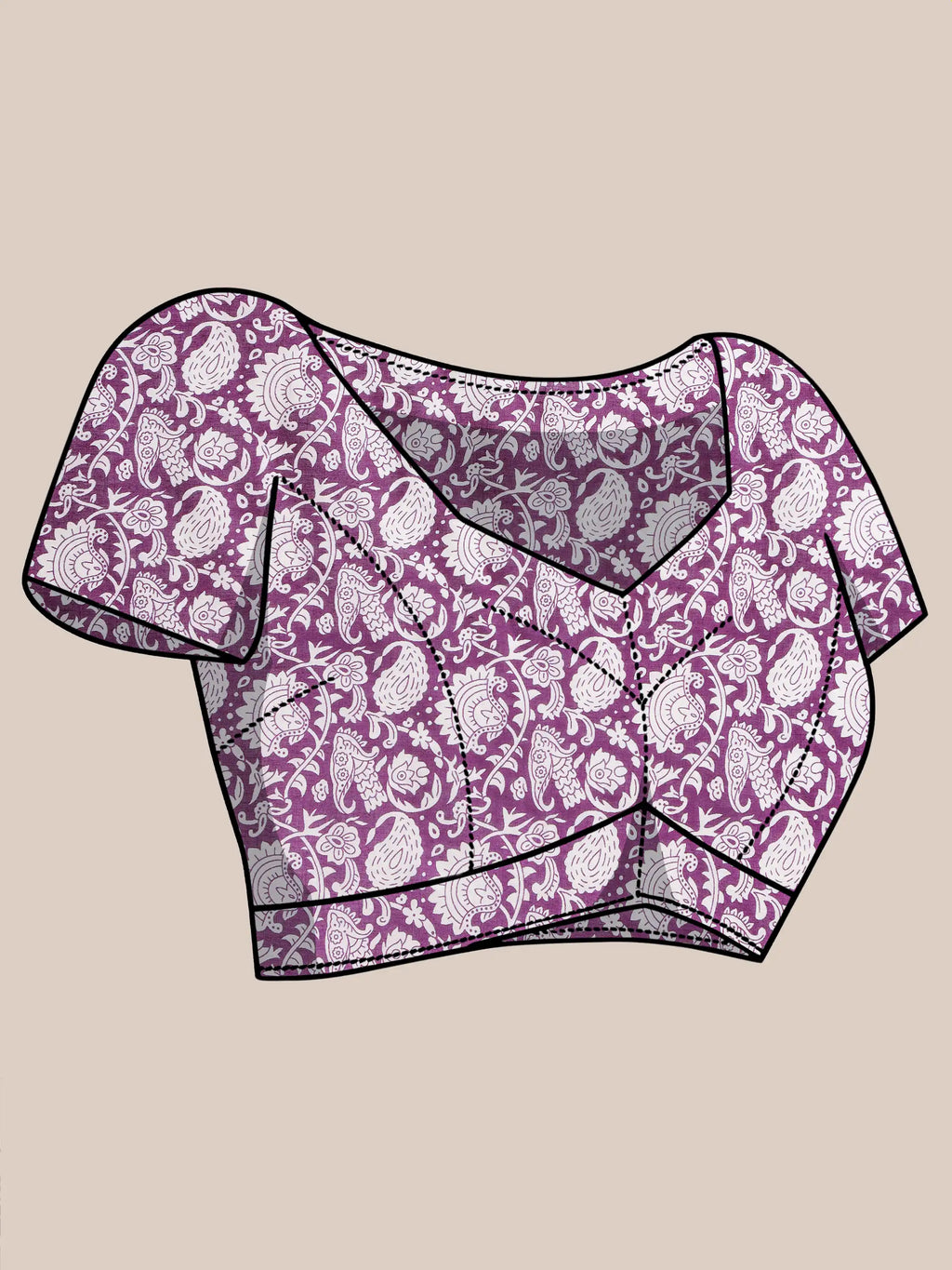 Ajrakh Print Cotton Saree - Green & Purple