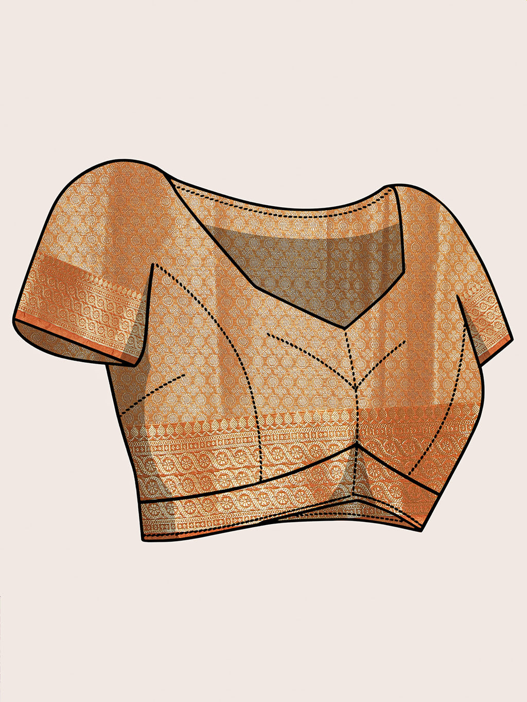 Banarasi Kota Silk Woven Skirt Body Saree - Navy Blue & Orange