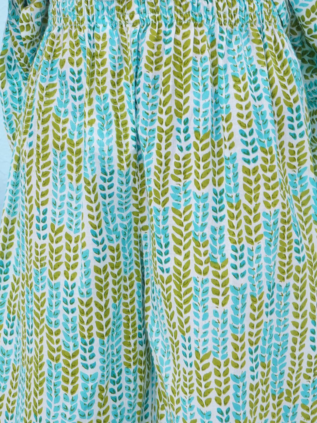 Girls Floral Printed Cotton A-line Kurti With Palazzo - Cyan