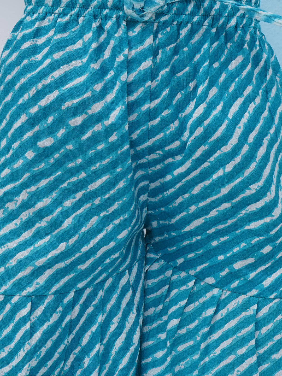 Girls Leheriya Print Gota Patti Pure Cotton Sharara - Blue