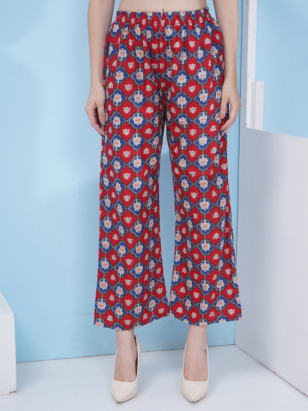 Printed Co-Ord Set for Women - Red & Blue