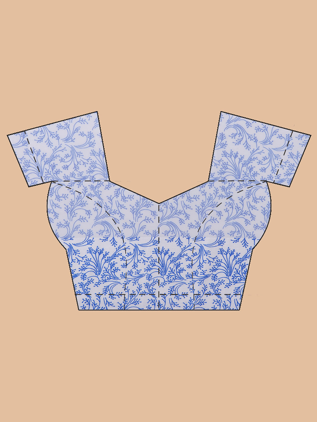 Floral Print Chiffon Saree - White-Blue