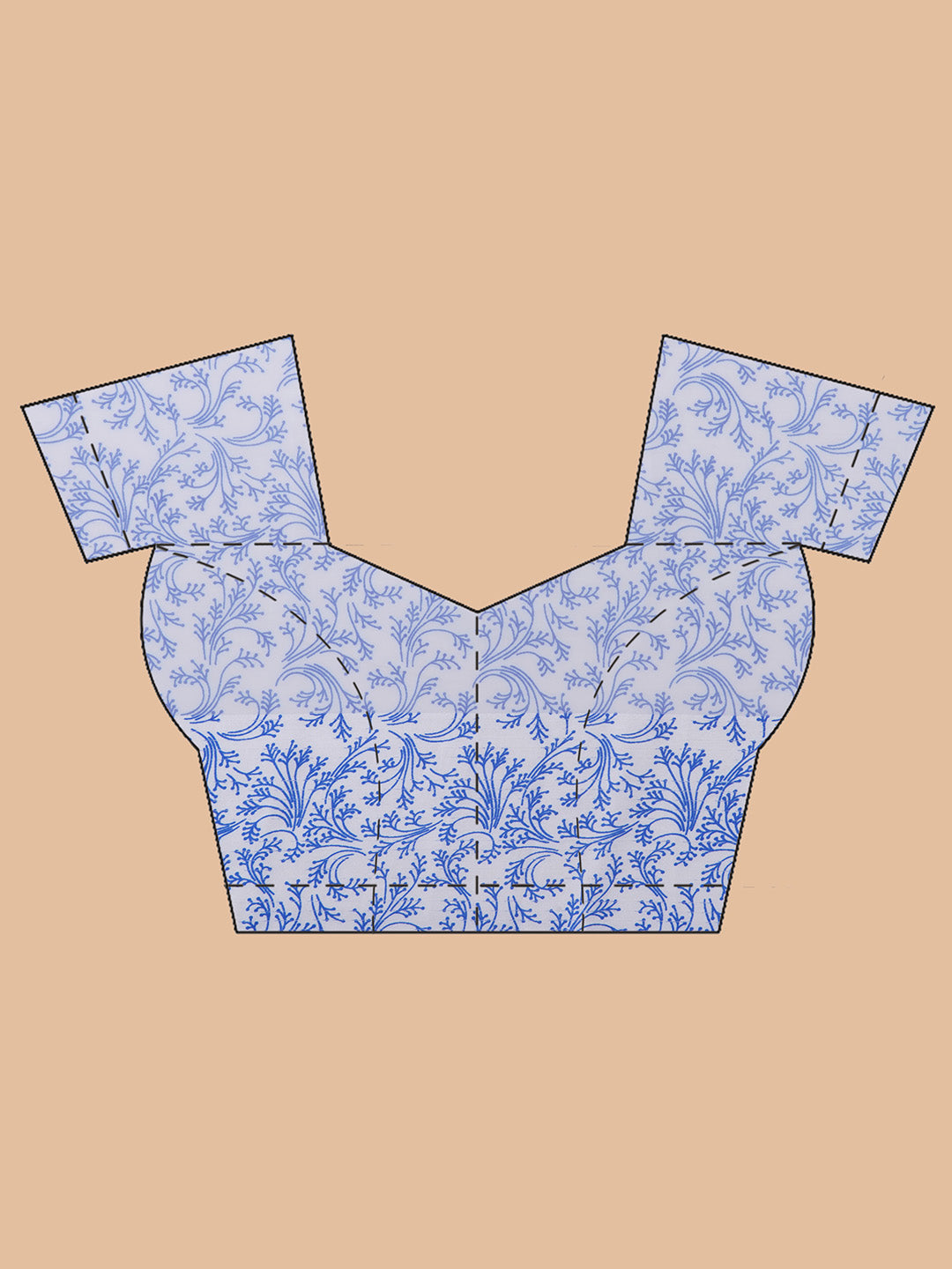 Floral Print Chiffon Saree - White-Blue