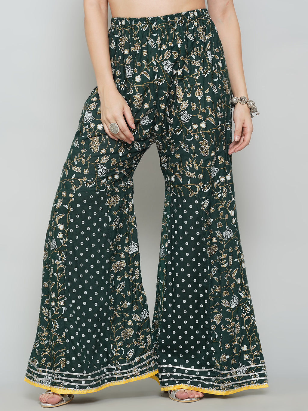 Gota Patti Sharara Suit Set - Dark Green
