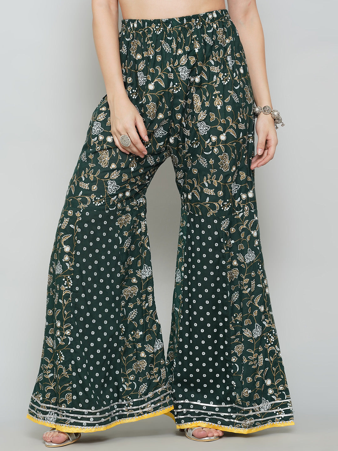 Gota Patti Sharara Suit Set - Dark Green