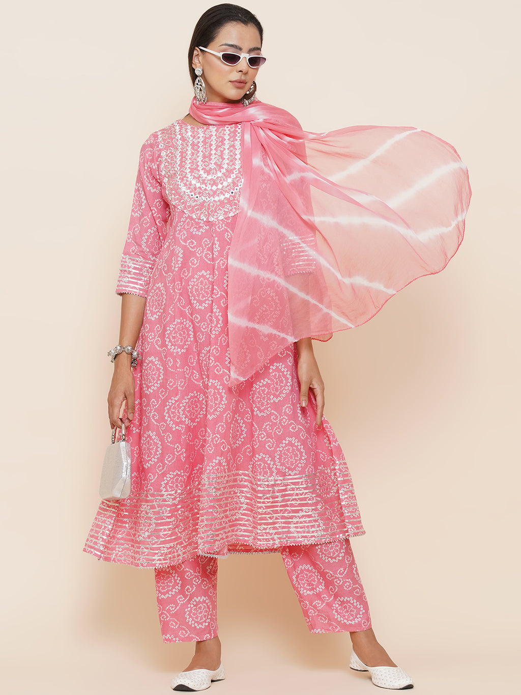 Gota Patti Mirrorwork Suit Set - Baby Pink