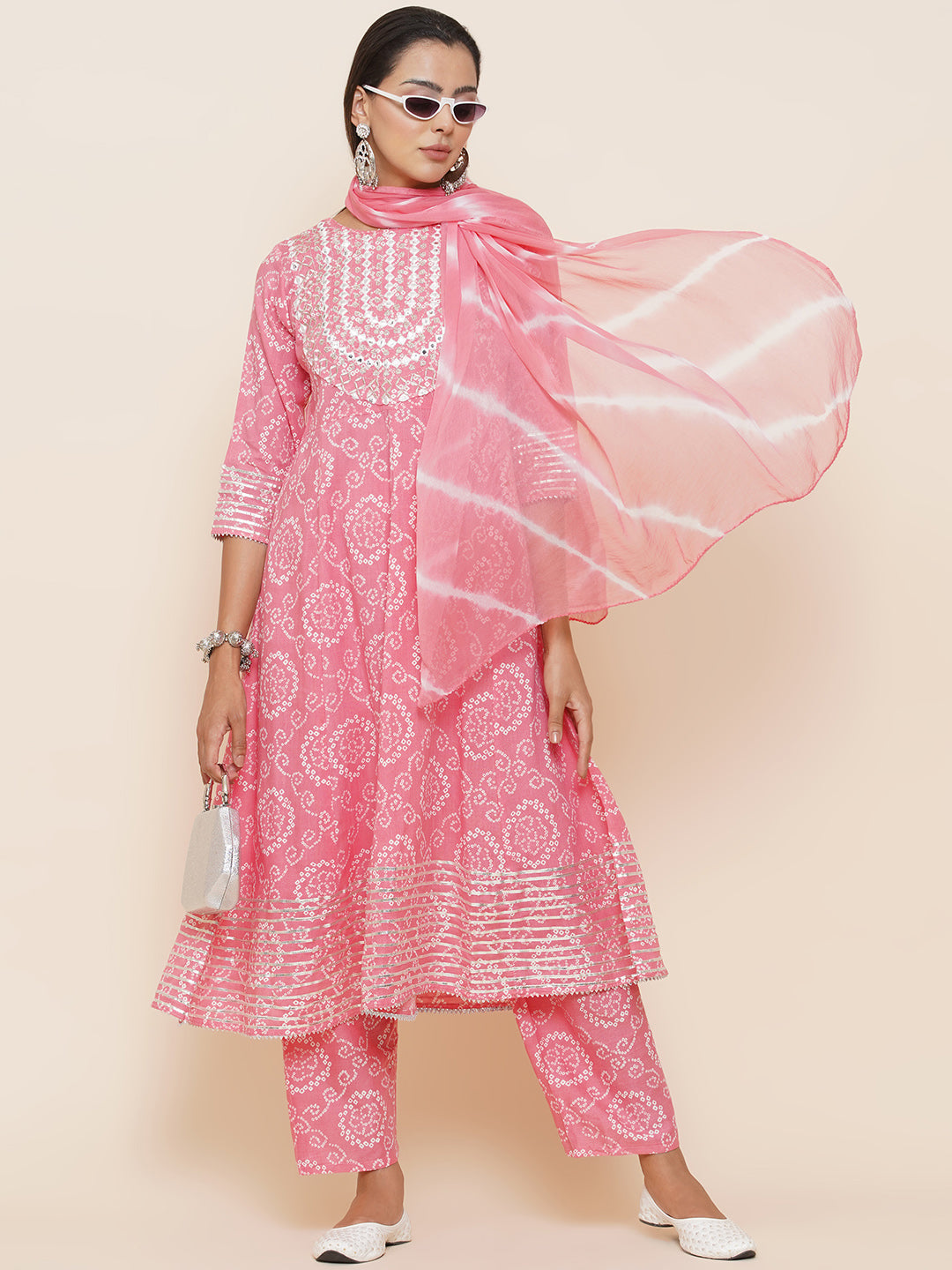 Gota Patti Mirrorwork Suit Set - Baby Pink