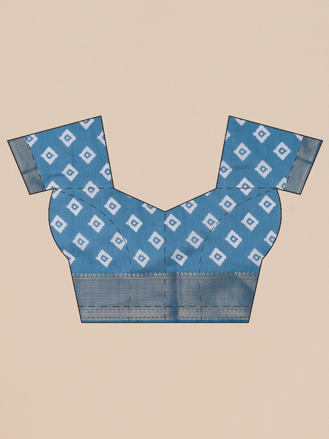 Cotton Silk Chevron Pattern Saree - Blue