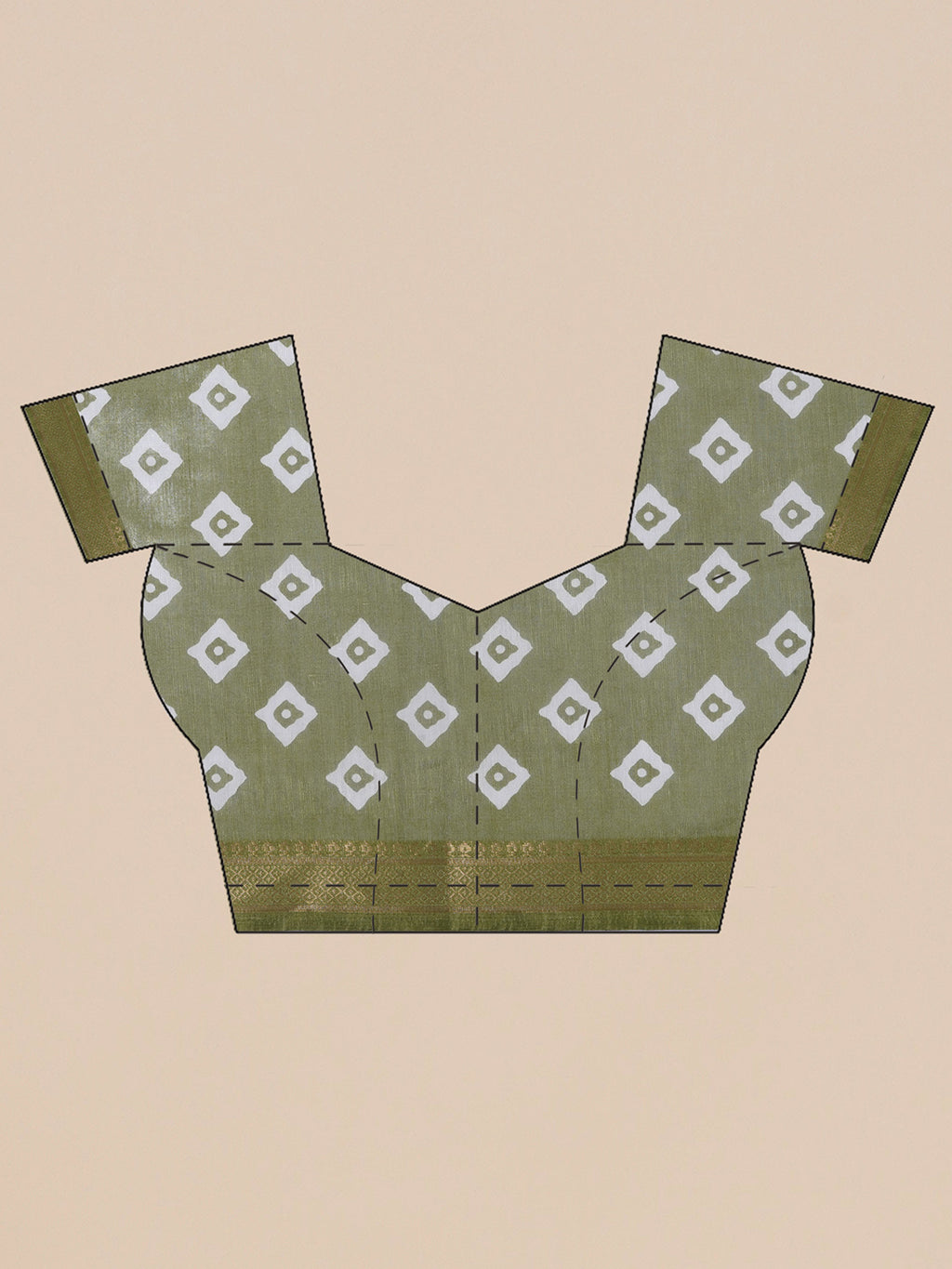 Cotton Silk Chevron Pattern Saree - Bottle Green