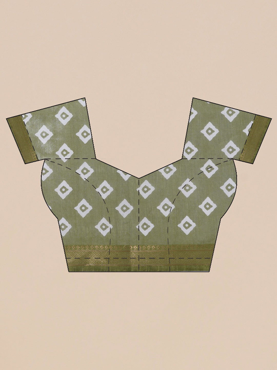 Cotton Silk Chevron Pattern Saree - Bottle Green