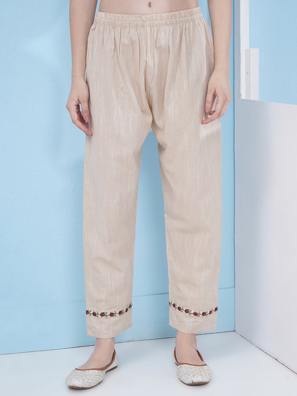 Embroidery Khadi Suit Set - Cream & Purple