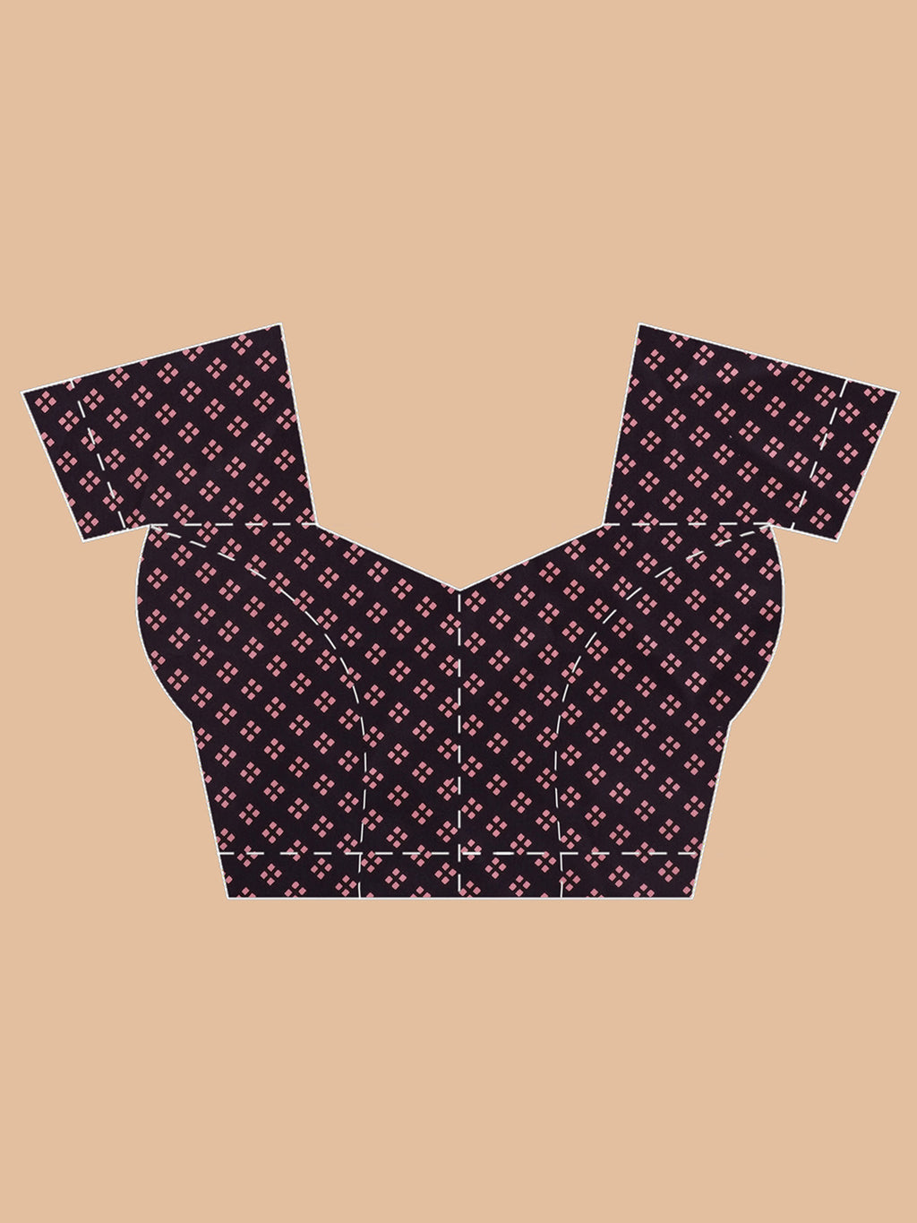 Graphic Printed Crepe-Silk Saree - Peach & Black