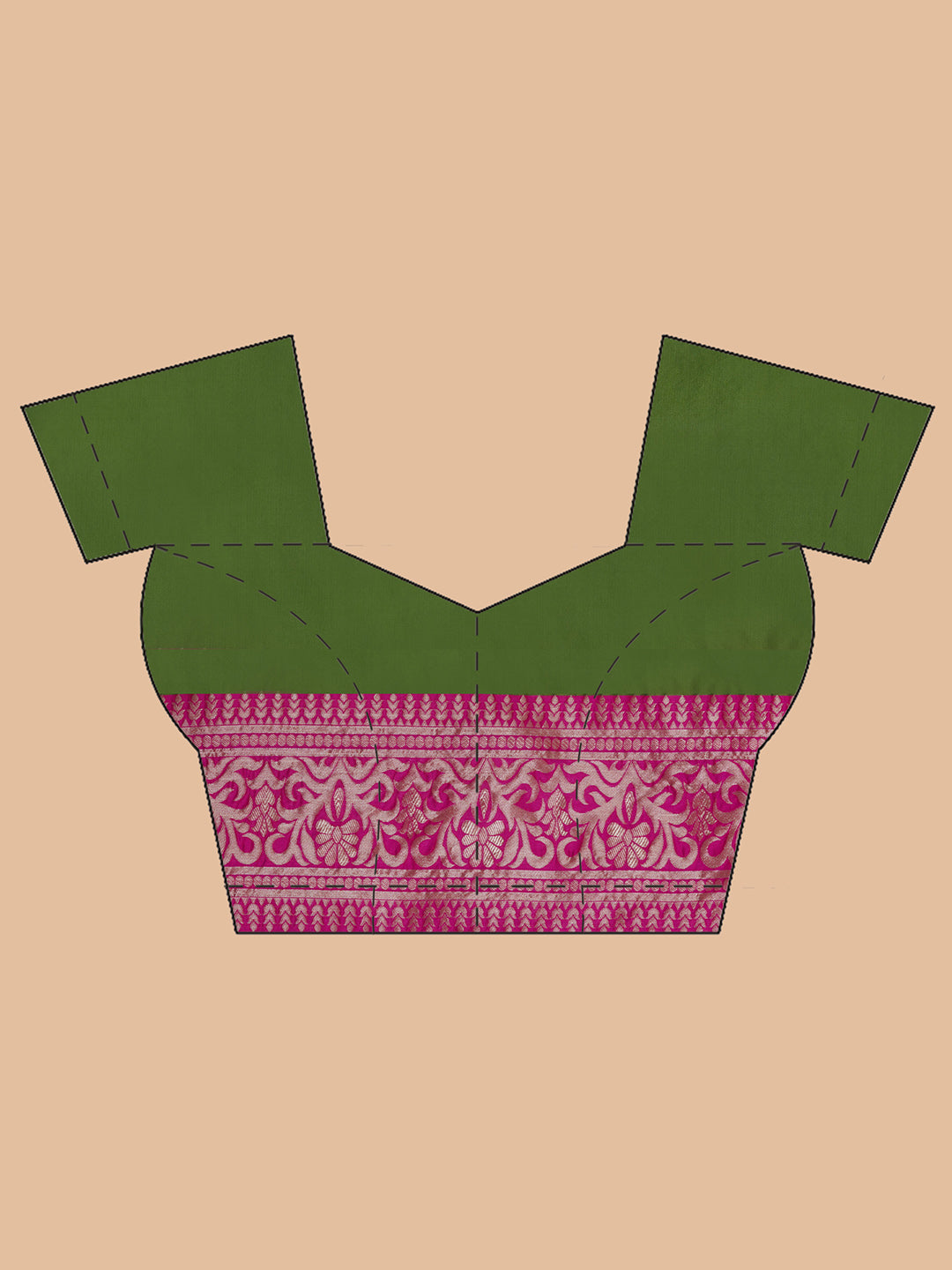 Silk Jacquard Zari Kanjeevaram Saree - Bottle Green & Magenta Pink