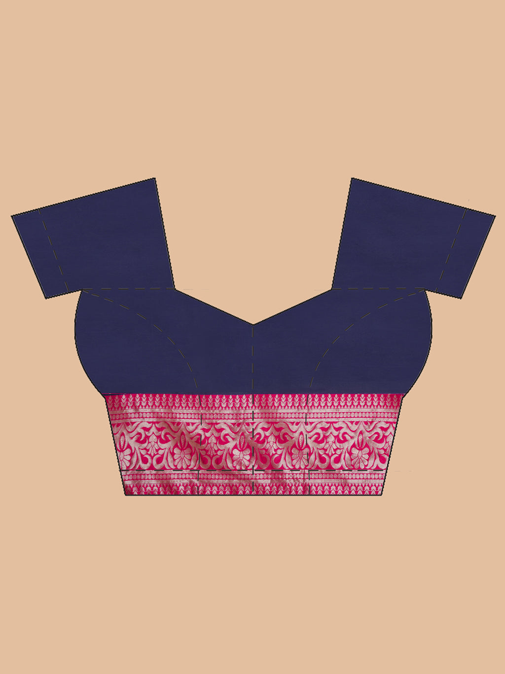 Silk Jacquard Zari Kanjeevaram Saree - Dark Blue & Magenta Pink