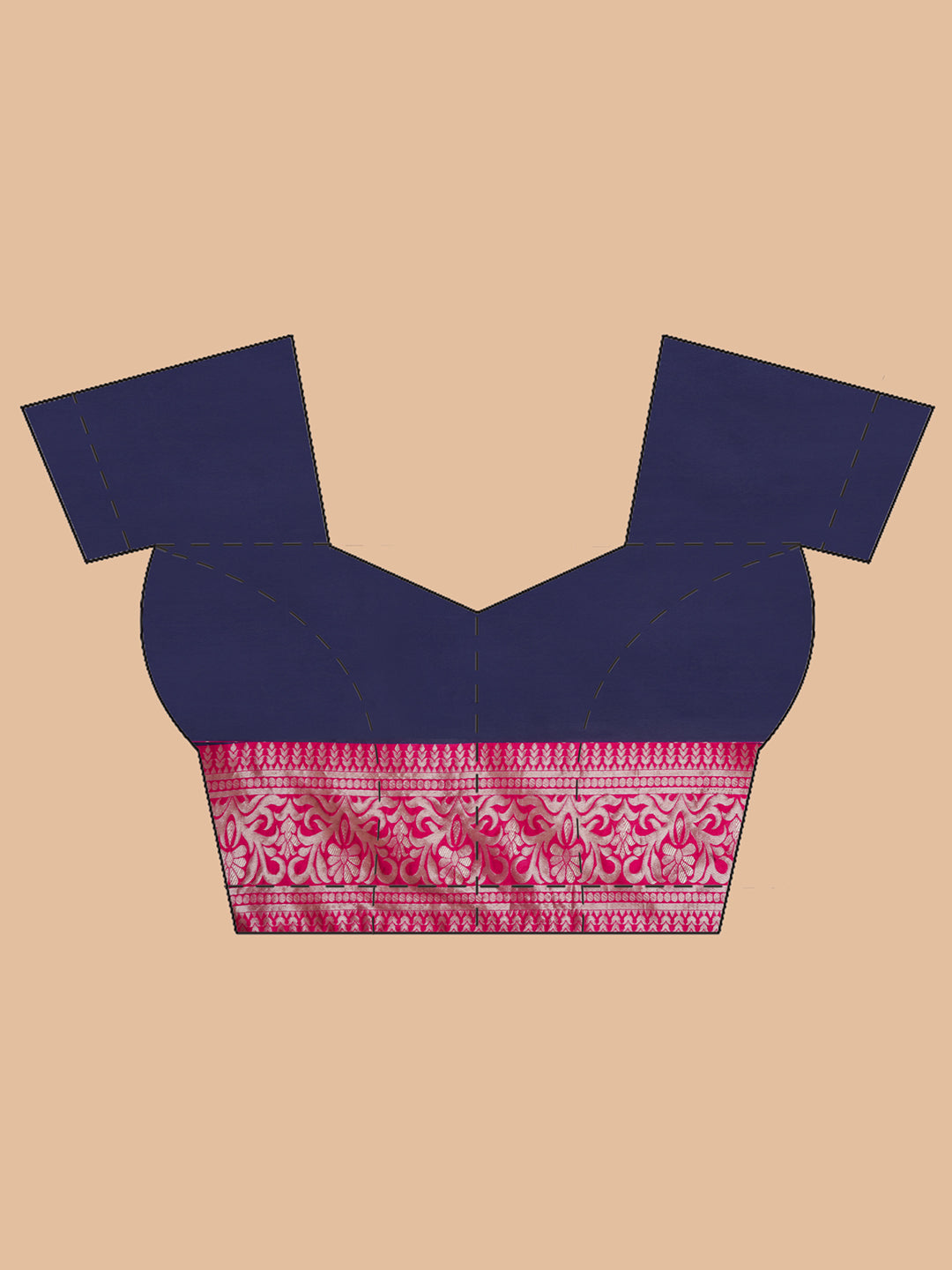 Silk Jacquard Zari Kanjeevaram Saree - Dark Blue & Magenta Pink