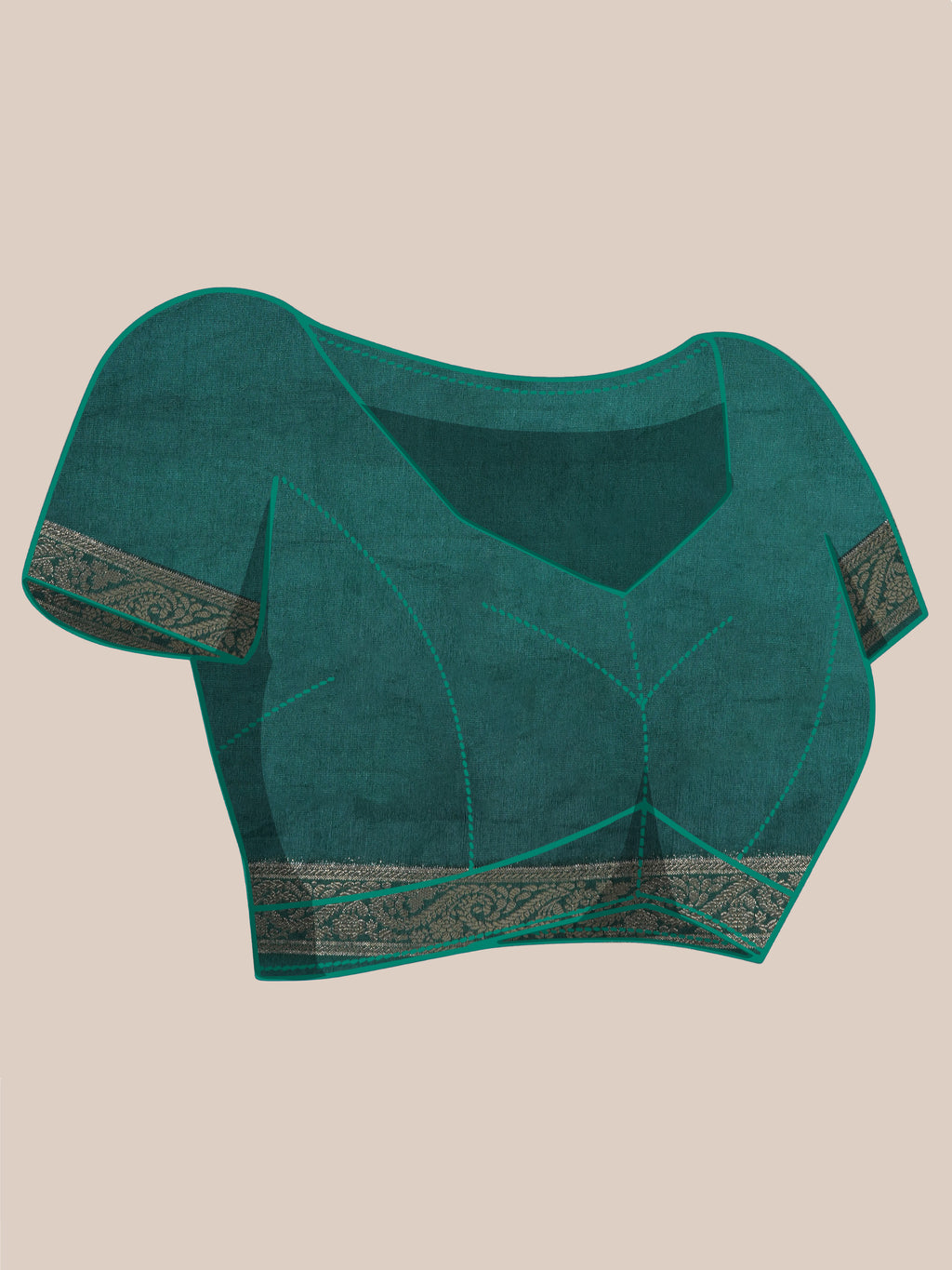 Banarasi Raw Silk With Zari Border - Phthalo Green