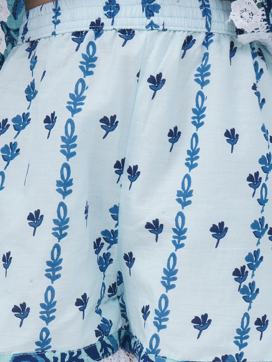 Girls Floral Printed Cotton Co-Ord Set - Blue