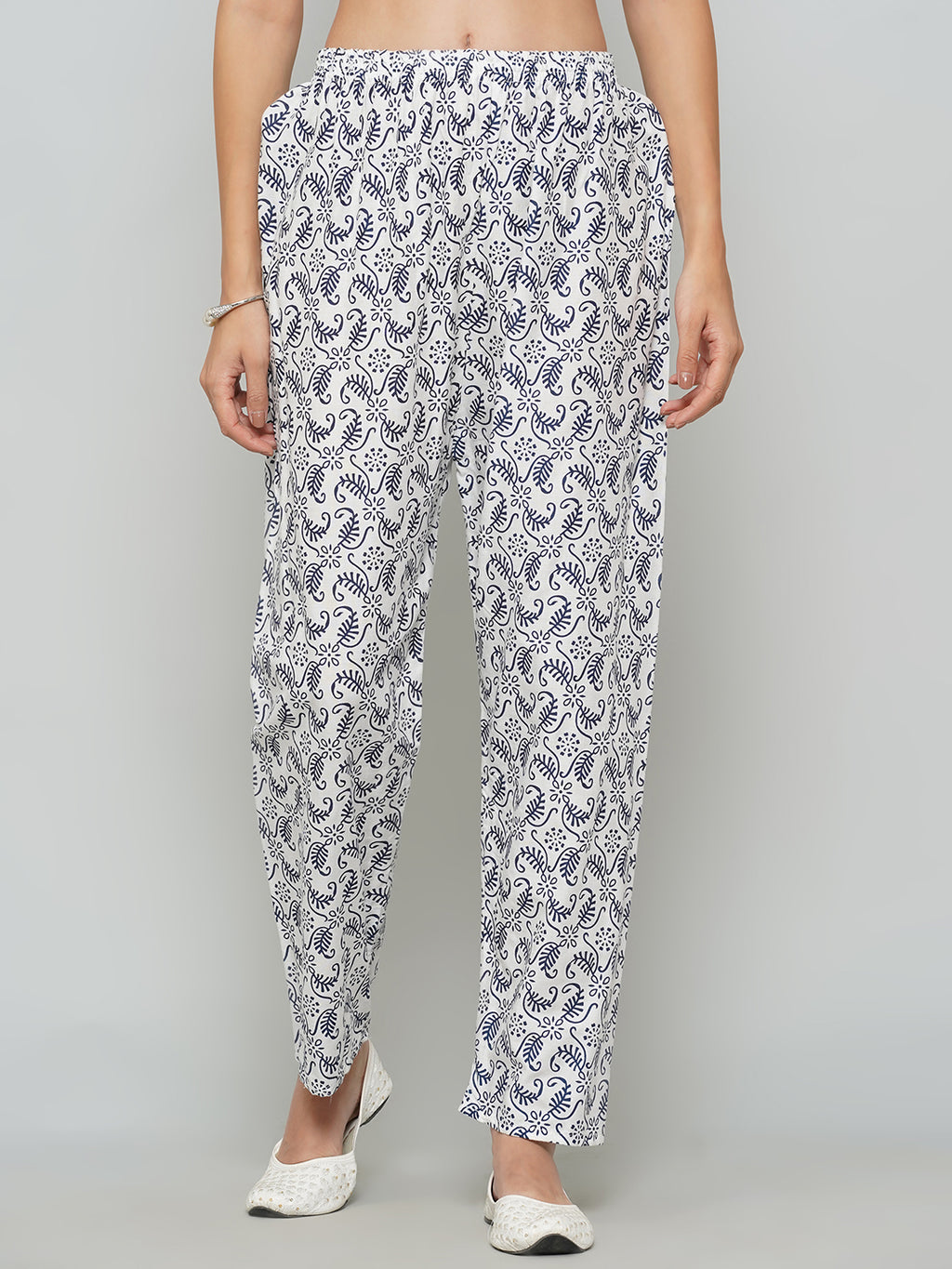 Angrakha Design Printed Suit Set - White & Navy Blue
