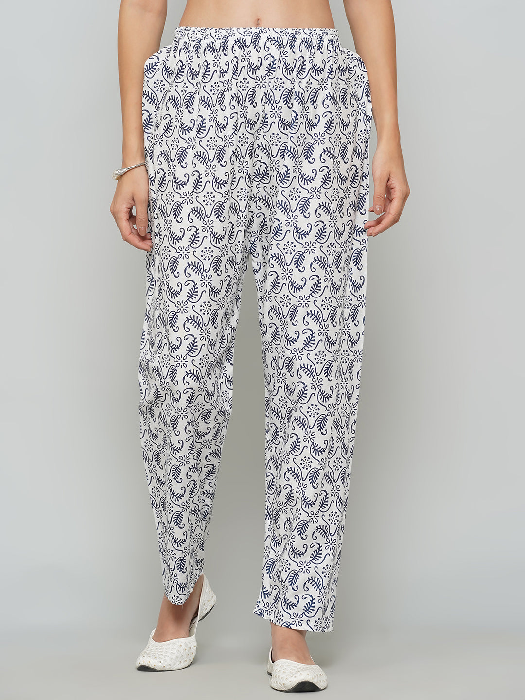Angrakha Design Printed Suit Set - White & Navy Blue