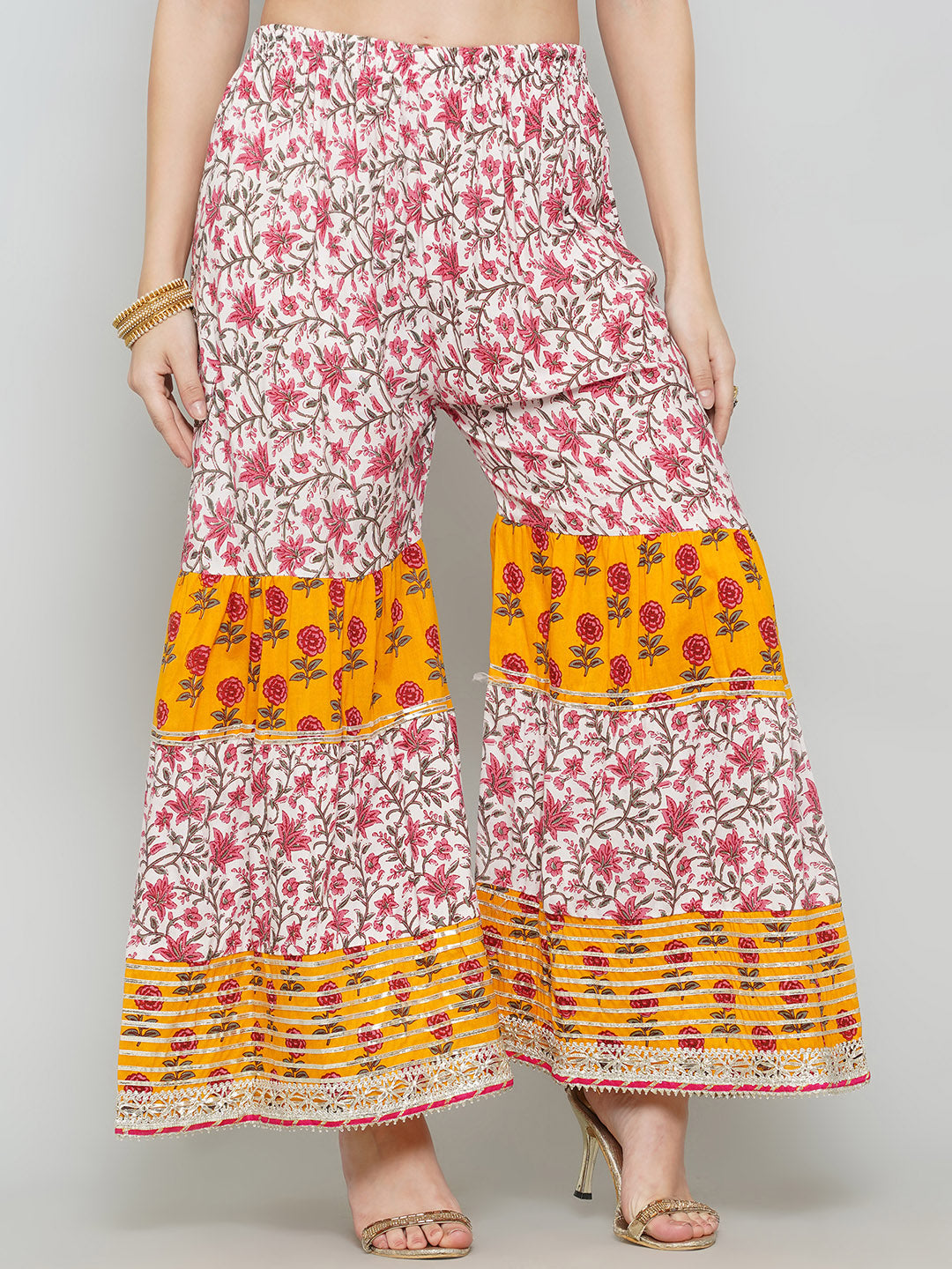 Yoke Design Gotta Patti Sharara Suit Set - Orange