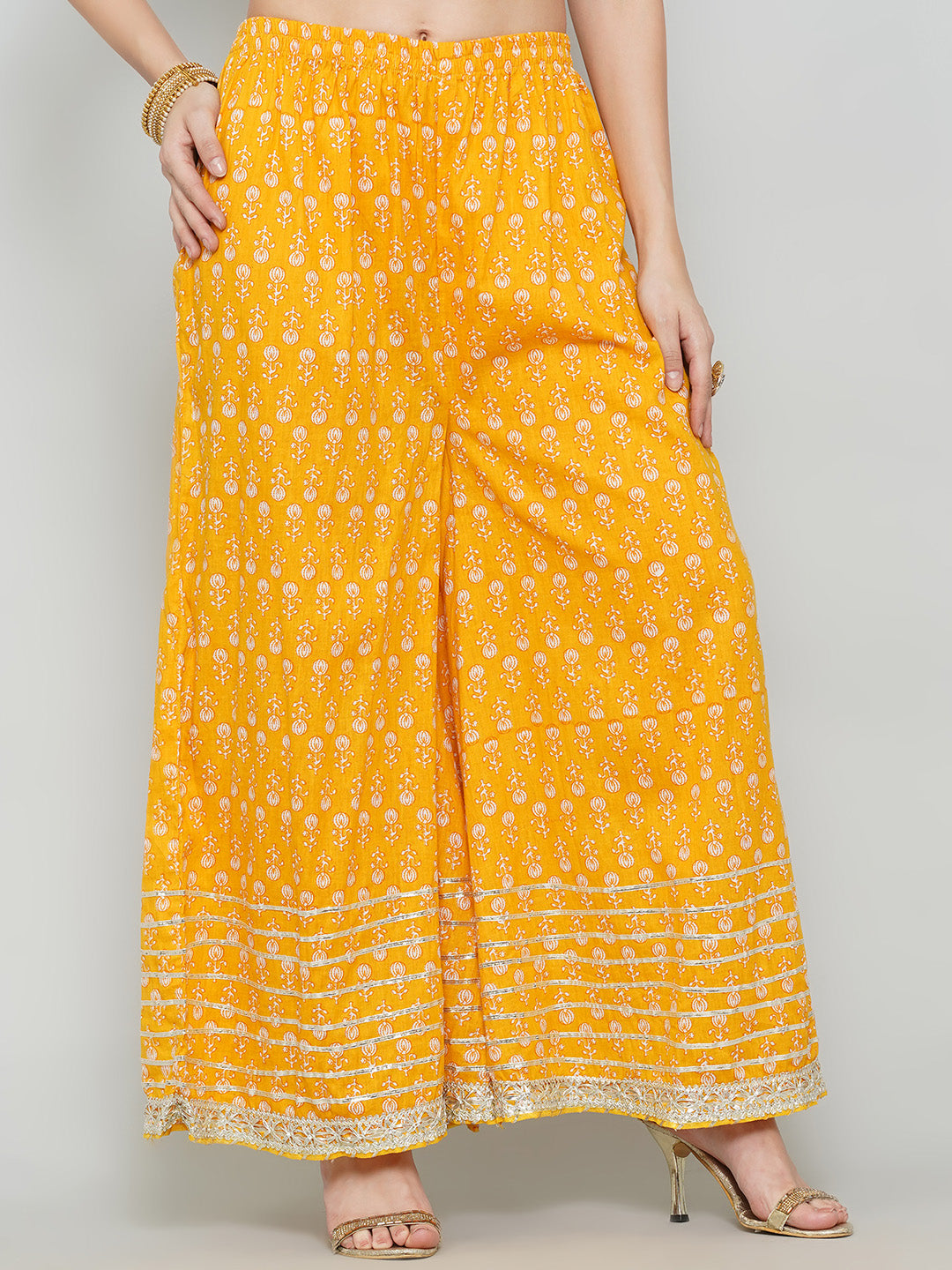 Gota Patti Sharara Suit Set - Cyan & Yellow