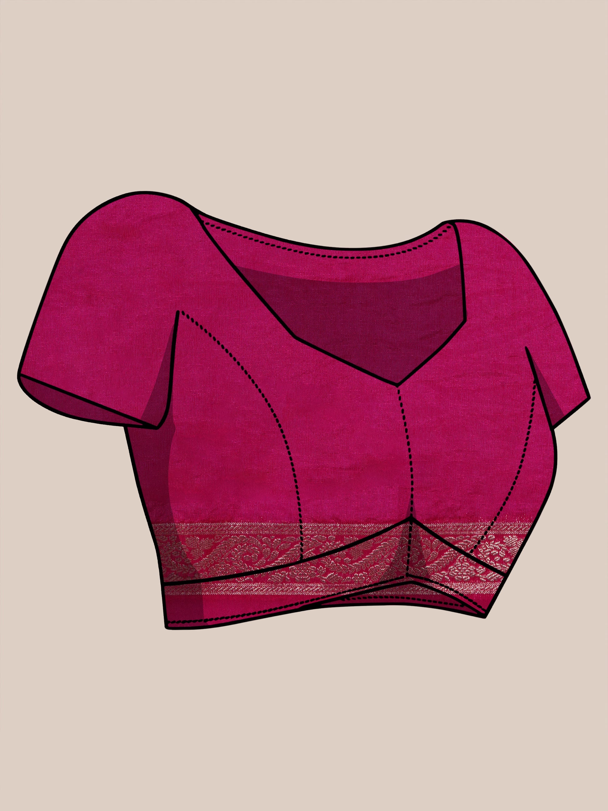 Banarasi Raw Silk With Zari Border - Rani Pink