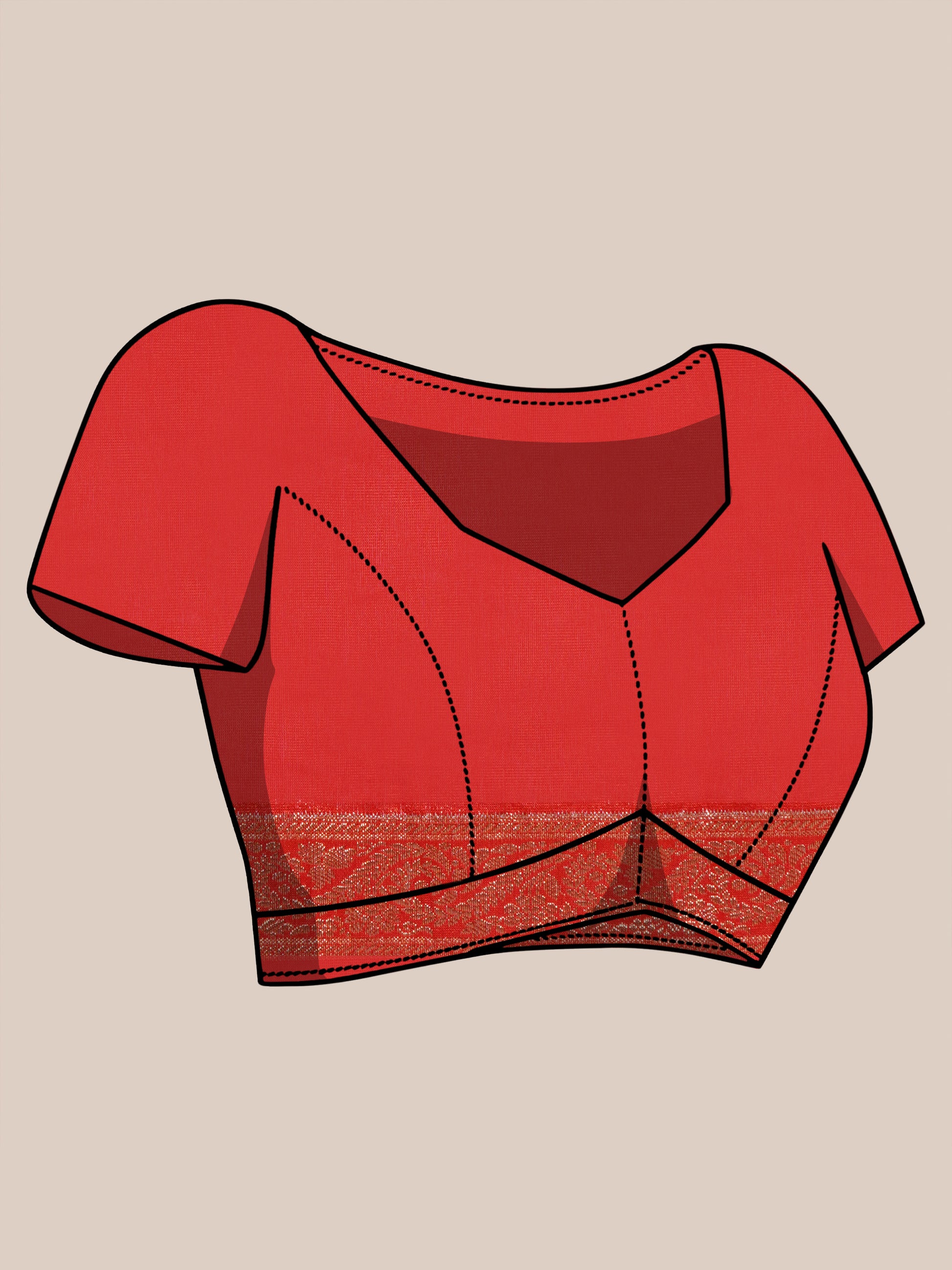 Banarasi Raw Silk With Zari Border - Rosso Corsa Red