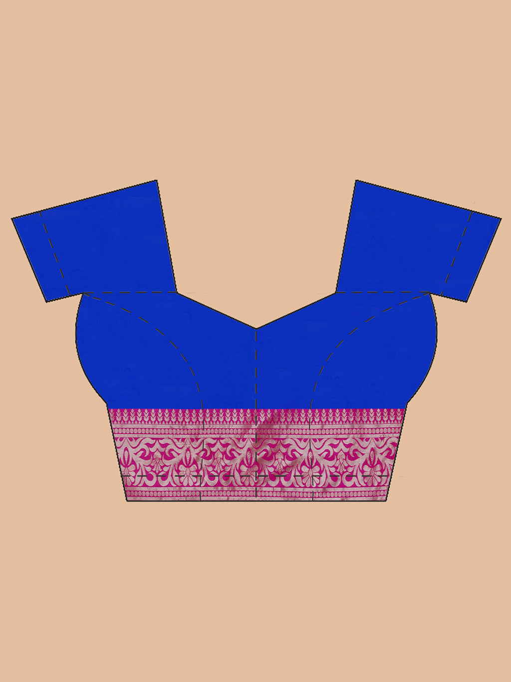 Silk Jacquard Zari Kanjeevaram Saree - Cobalt Blue & Magenta Pink