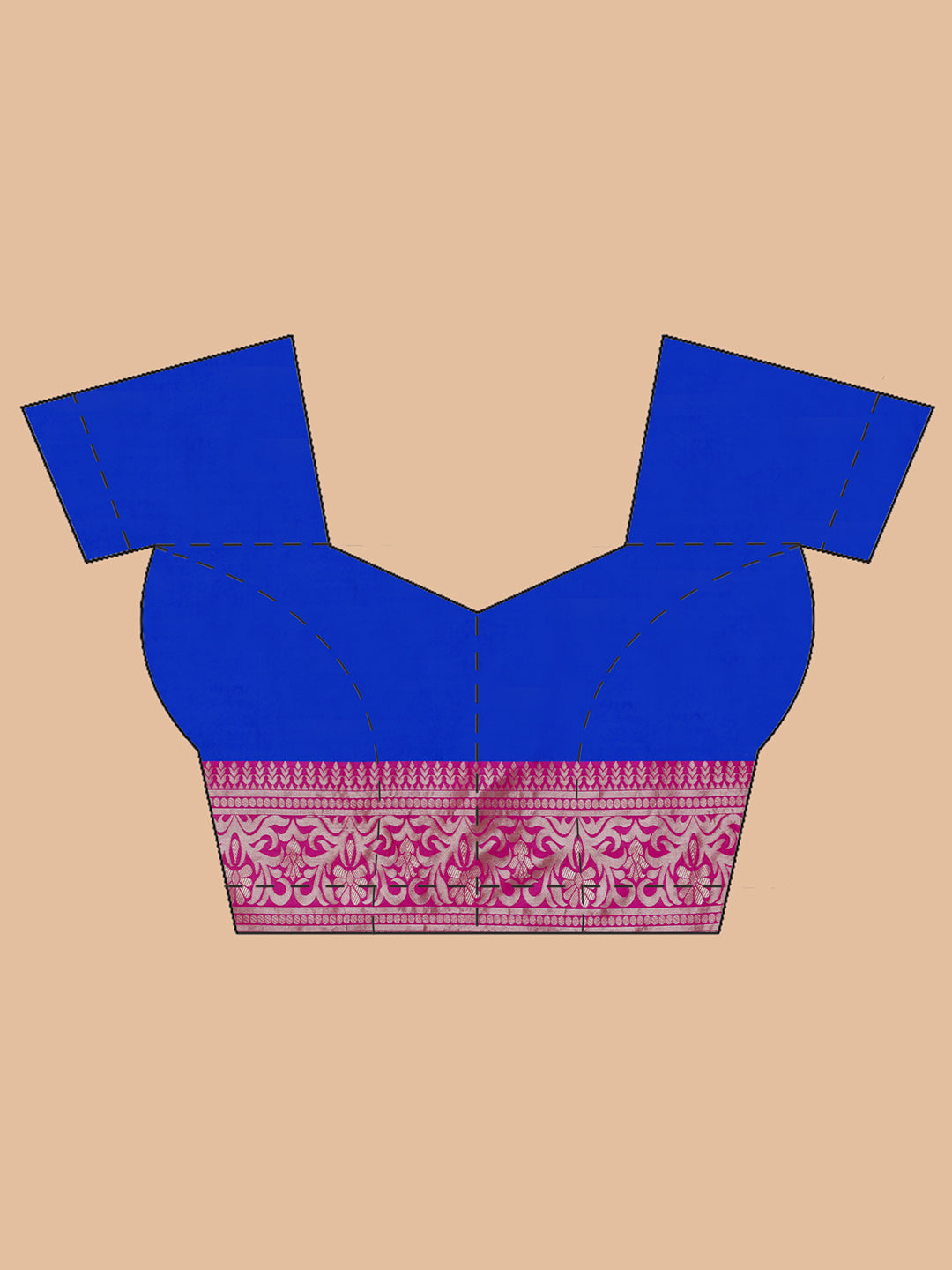 Silk Jacquard Zari Kanjeevaram Saree - Cobalt Blue & Magenta Pink
