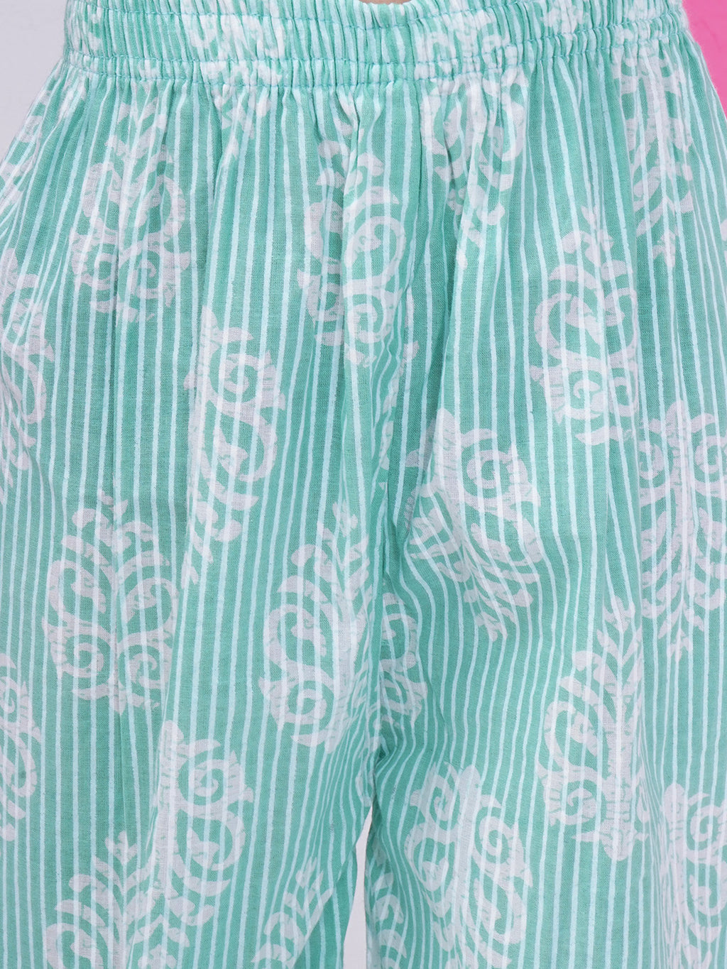 Girls Block Print Co-Ord Set - Mint Green