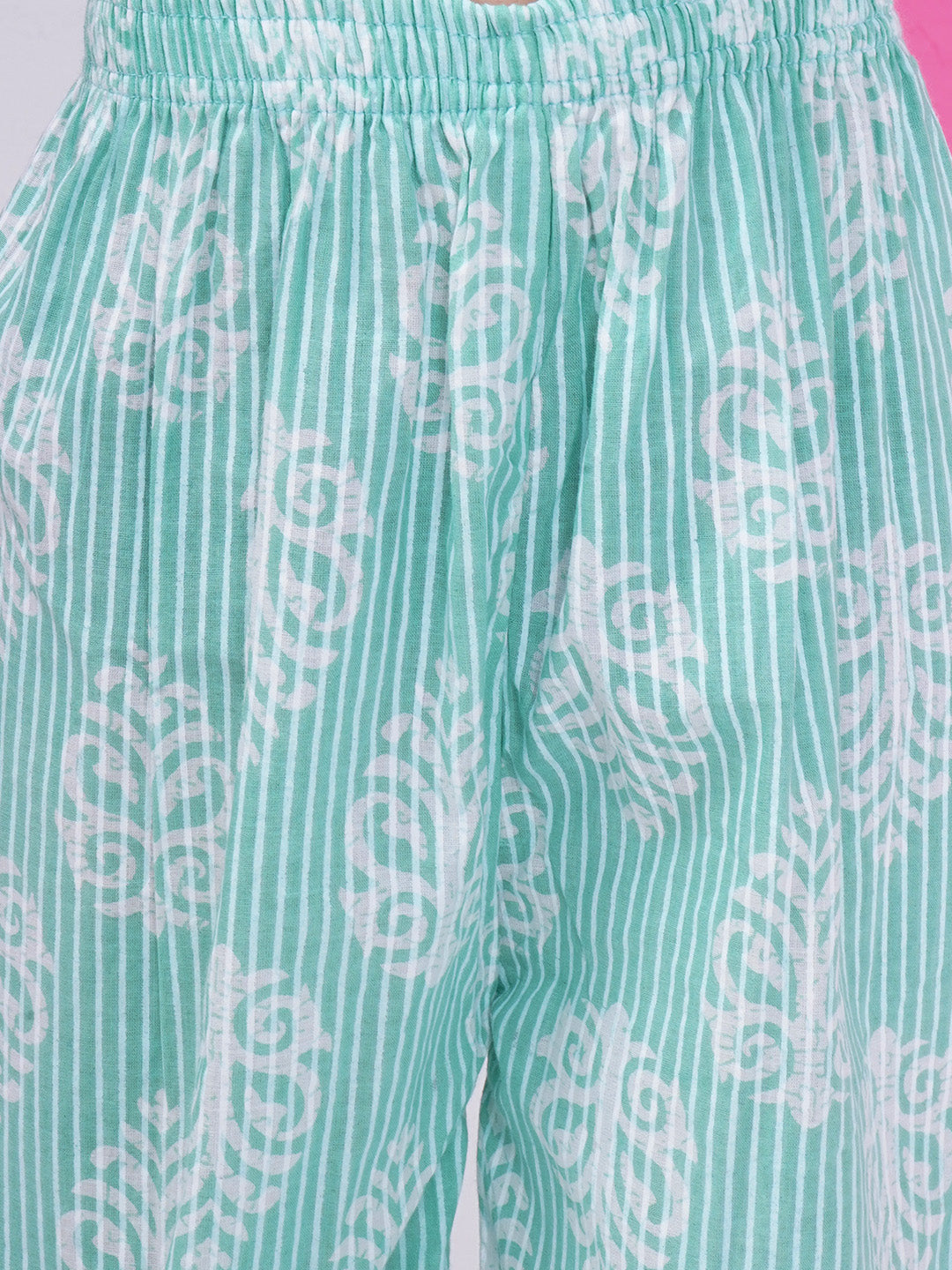 Girls Block Print Co-Ord Set - Mint Green